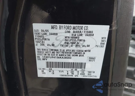 2006 Ford Escape Limited z USA, uszkodzony, nr VIN 1FMYU94156KA38203